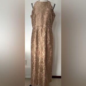 Gold Lace Gown Metallic Blush Pink Formal Evening JS Collections Dress Size 14